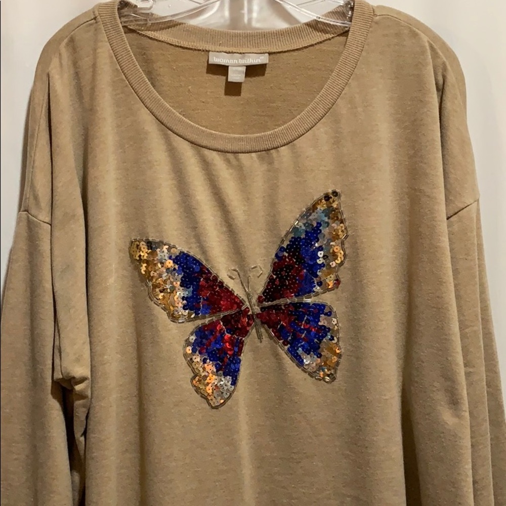 WOMAN WITHIN TOP/SWEATSHIRT SPARKLE SZ 2X TAN